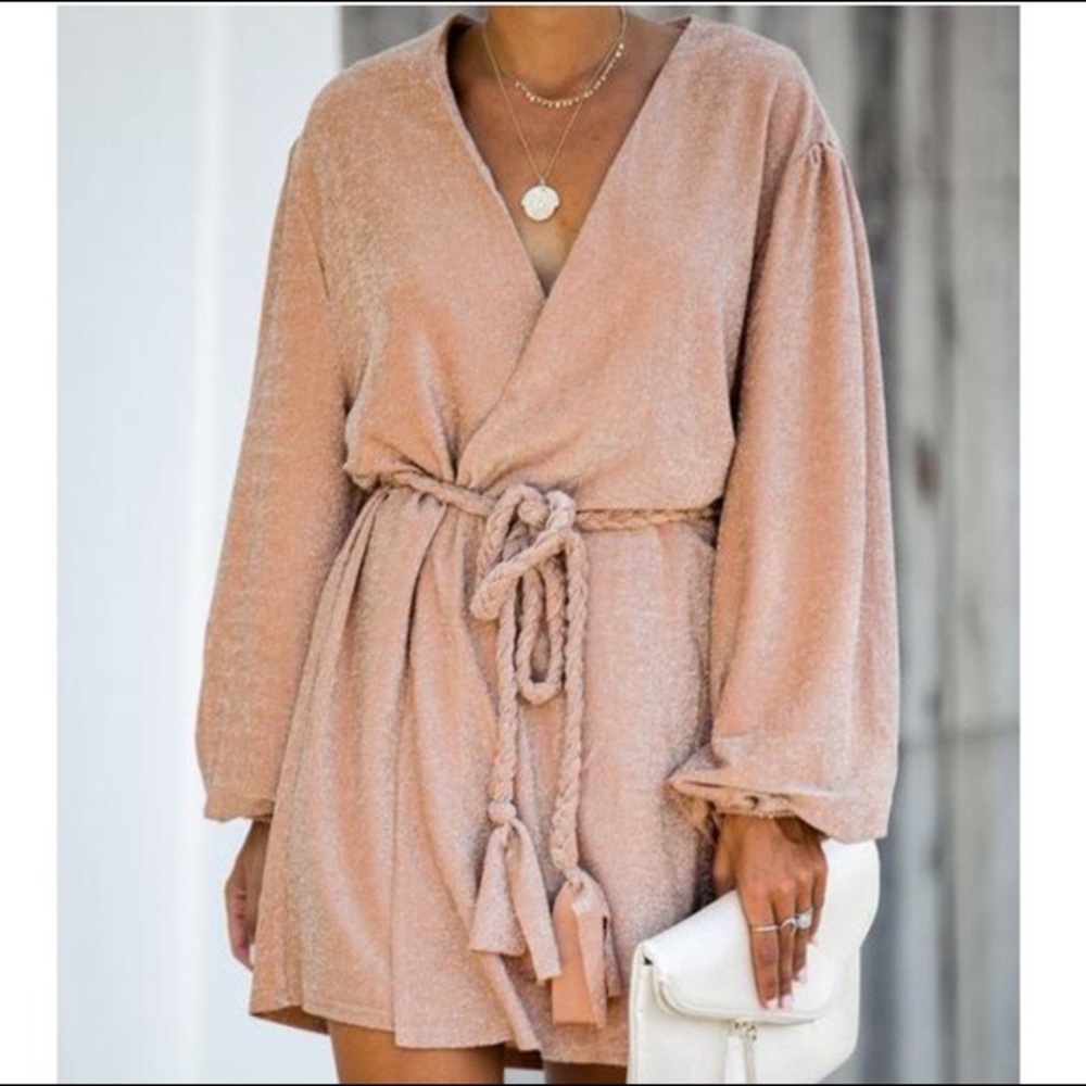 VICI - balloon sleeve wrap dress w/ rope tie